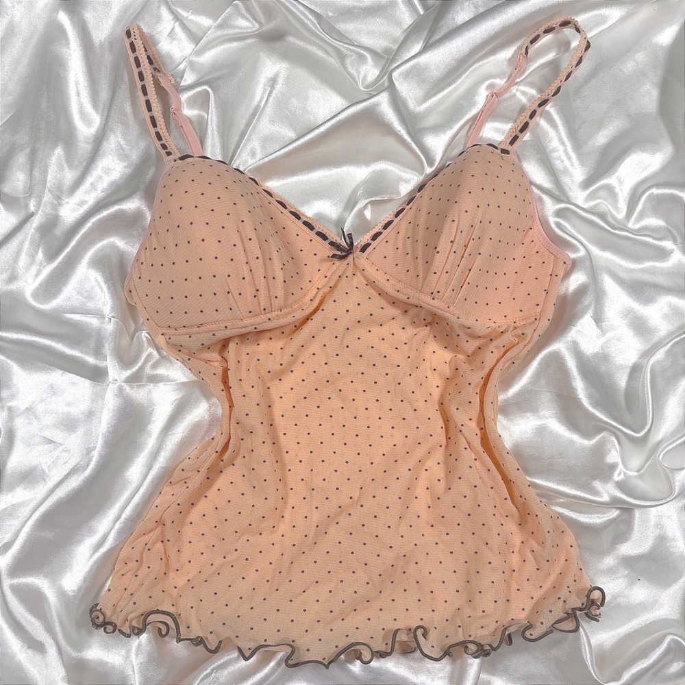 Vintage Camisole Peach Excellent Polka Dot Underwire Lettuce Trim Warner's S